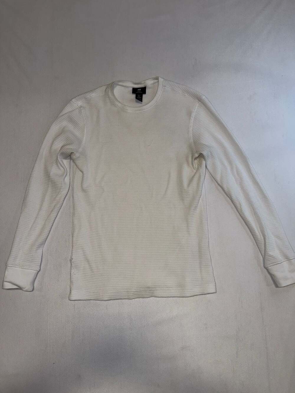 H&M Slim Fit Waffle-Knit Long Sleeve Shirt White Size S